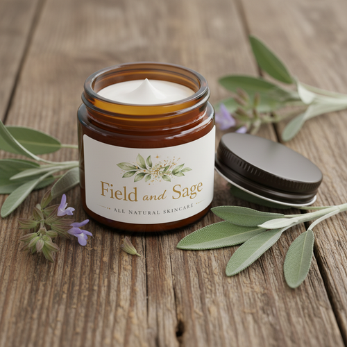 Field and Sage 2oz jar on aged wood with sage