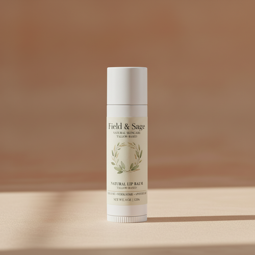 Field & Sage all-white lip balm tube with white lid