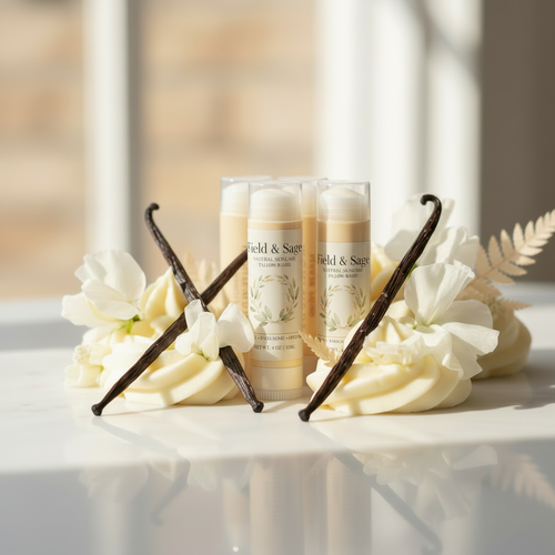 Field & Sage buttercream lip balm tubes with logo